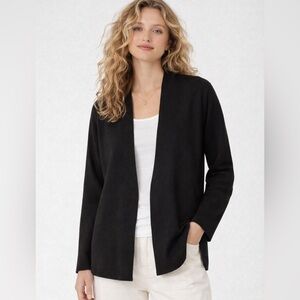 $358 Eileen Fisher Black Silk Organic Cotton Interlock Shaped Cardigan XL NWT